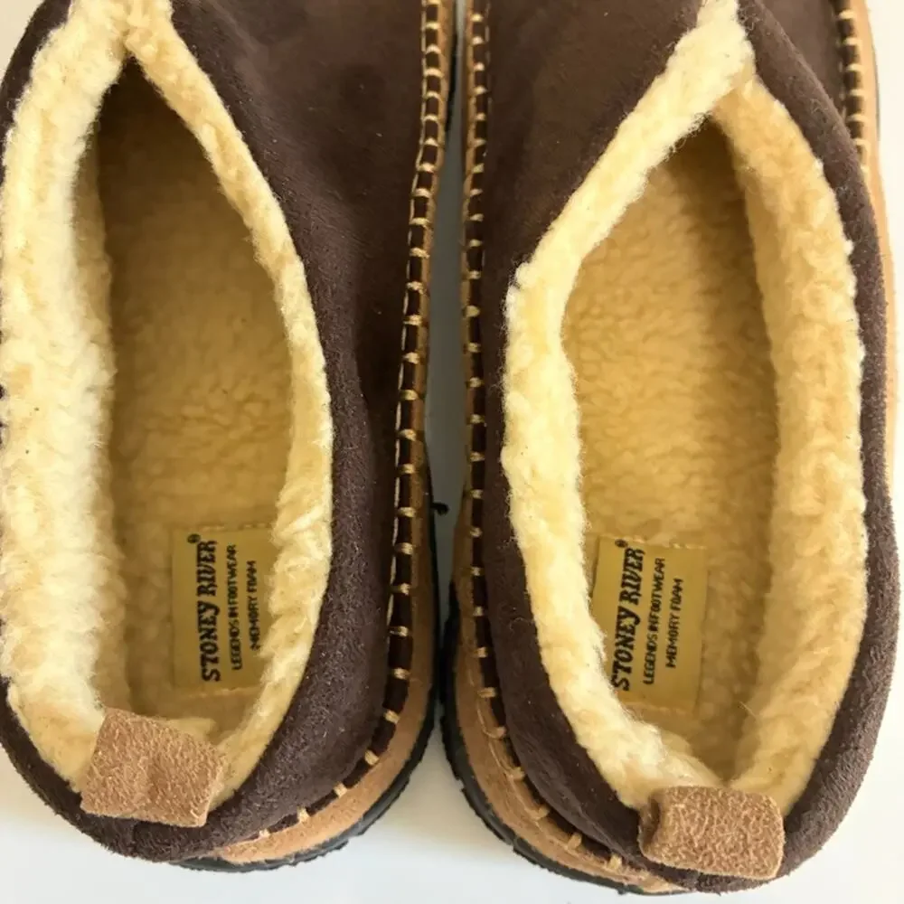 Stoney River Memory Foam Slippers Men 11 Moccasin Faux Suede Slipon House Shoes